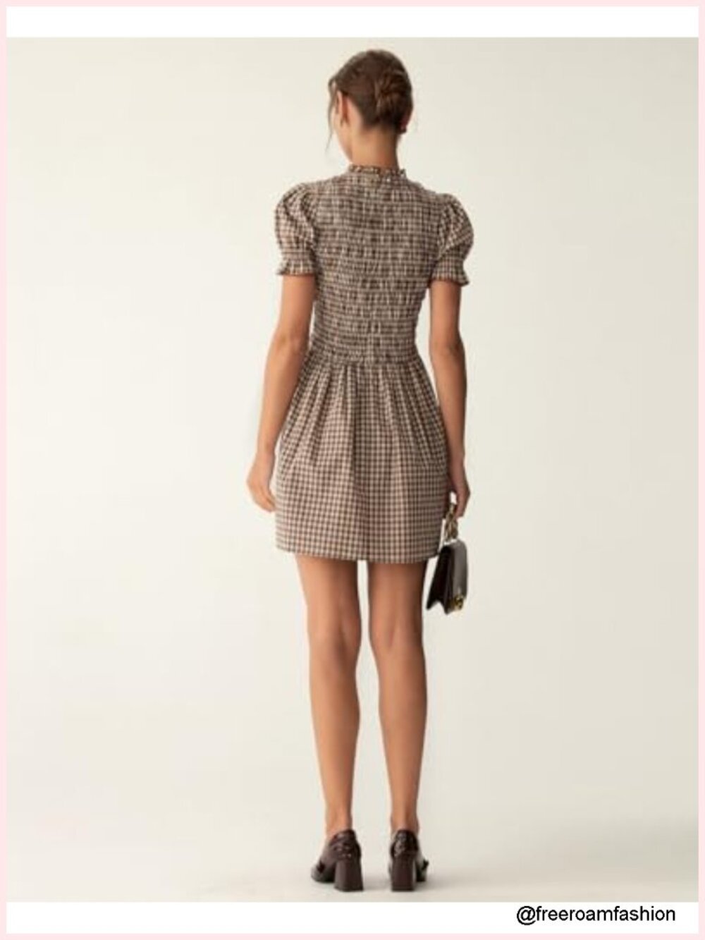 100% Cotton Smocked Midi Dress with Ruffle Puff Sleeves, Casual & Versatile - Picture 4 of 6